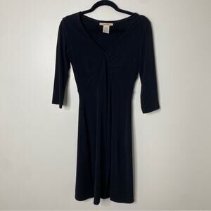 Vintage Free People Black V-Neck 3/4 Sleeves Slit Mini Short Dress Classic XS